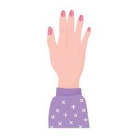 Manicura, mano de mujer con dibujos animados de esmalte de uñas rosa vector
