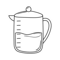 breakfast kettle with coffee, appetizing delicious food, icon line style vector