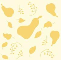 Vector pattern of delicate yellow pears and branches of berries