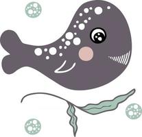 Drawing lovely whale and seaweed vector