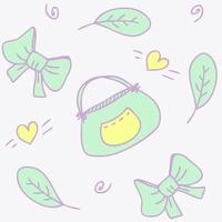 Vector pattern in pastel colors bag bows and leaves