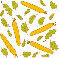 Vector pattern in delicate summer colors, vegetables carrots and salad lettuce leaves