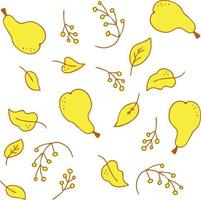 Vector pattern of bright yellow juicy pears leaves and branches of berries