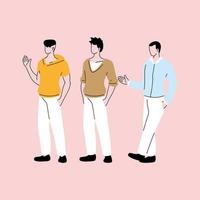 hombres de pie en diferentes poses, diversidad de personas. vector