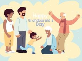 familia feliz, padres, abuelos y niños celebrando el día de los abuelos vector