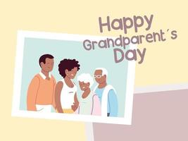 cartel del día de los abuelos felices con foto de familia feliz vector