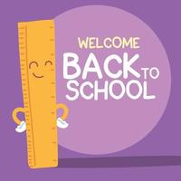 pancarta de regreso a la escuela, plantilla colorida bienvenida de regreso a la escuela, regla vector