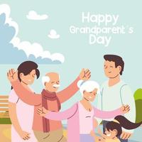 familia feliz, padres, abuelos y niños celebrando el día de los abuelos vector