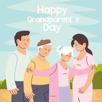 happy family, granddaughter, grandson and grandparents celebrating grandparents day vector