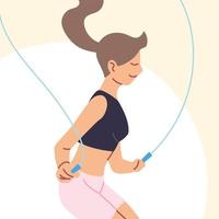 woman is jumping rope, outdoor activity vector