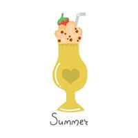 Hand drawn milkshake with text summer. Sweet cocktail. Flat illustration. vector