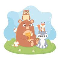 cute animals bear owl raccoon hamster squirrel cartoon vector