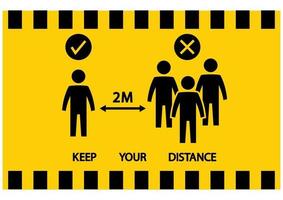 Social distancing icon. No gathering. Keep your distance. Avoid crowds. Yellow warning tape. Social distancing prevention virus icon. Vector