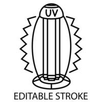 UV light disinfection outline icon. Ultraviolet light sterilization of air and surfaces. Ultraviolet light table lamp. Surface cleaning. Editable stroke. Thin line. Vector