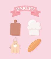 bakery icons set cutting board hat bread and apron vector