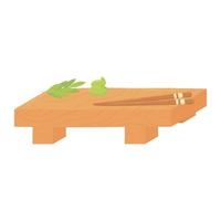 sushi time, wood plate chopsticks and wasabi food vector