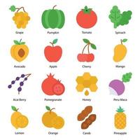 Conjunto de iconos planos de frutas y verduras vector