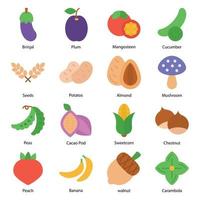 Conjunto de iconos planos de frutas y verduras vector