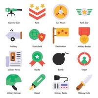 Military flat icon set vector