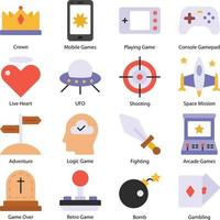 juego de iconos planos de juegos vector