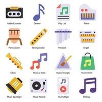 conjunto de iconos planos de música vector