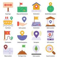 conjunto de iconos planos de mapa y navegación vector