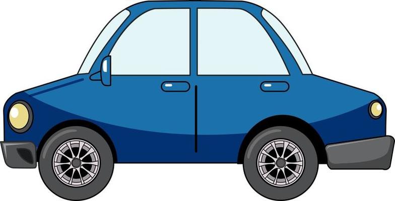 Blue sedan car in cartoon style isolated on white background