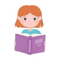 cute girl holds open book cartoon icon white background vector