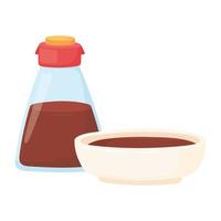 sushi time soy sauce in bottle and bowl isolated design vector