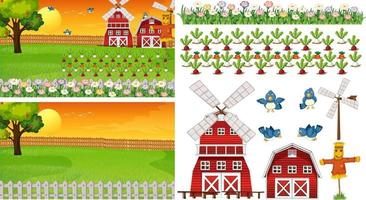 Farm element set isolated with farm scence vector