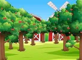 Farm scene with many apple trees vector