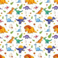 Seamless pattern with various cute dinosaurs on white background vector