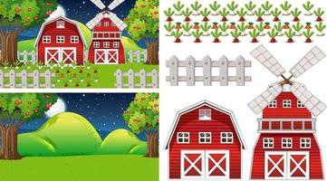 Farm element set isolated with farm scence vector