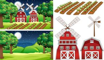 Farm element set isolated with farm scene vector