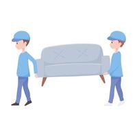 new home, professional workers, carrying sofa furniture movers vector