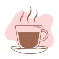 steaming cup of coffee on saucer icon line and fill vector