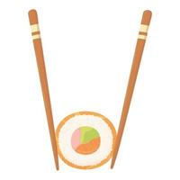 sushi time, chopsticks with sushi roll top view food vector