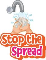 Stop the spread font with hands washing by water tap isolated on white background vector