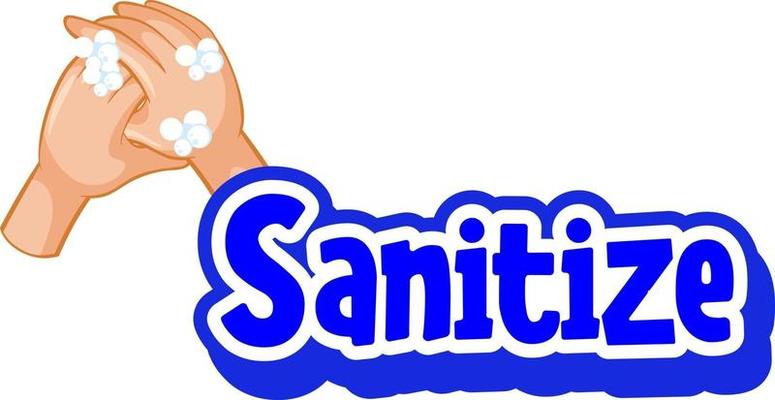 Sanitize font in cartoon style with washing hand with soap