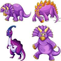 Set of purple dinosaur cartoon character