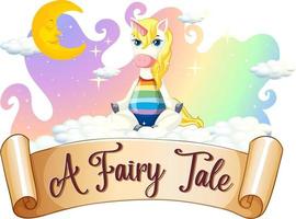 A Fairy Tale font with unicorn cartoon character sitting on a cloud vector