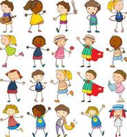 conjunto de diferentes niños en estilo doodle vector