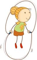 Un niño doodle saltando la cuerda personaje de dibujos animados aislado vector