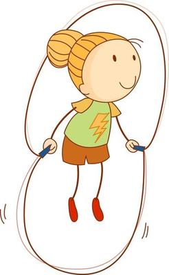 A doodle kid jumping rope cartoon character isolated