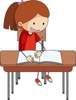 A doodle kid doing homework cartoon character isolated vector