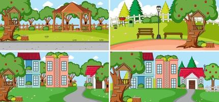 Set of different nature scenes cartoon style vector