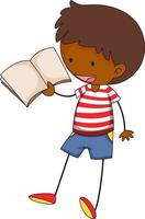 un niño garabato leyendo un libro personaje de dibujos animados aislado vector