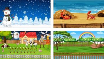 Four different nature horizontal scene vector