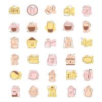 coffee icons cup kettle teapot bean machine line and fill vector