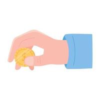 hand giving a money coin cartoon design white background vector